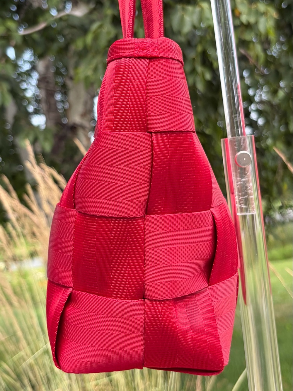 Vintage Harvey’s “The Original Detroit” Seatbelt Bag Small Tote Red EUC - Picture 9 of 15